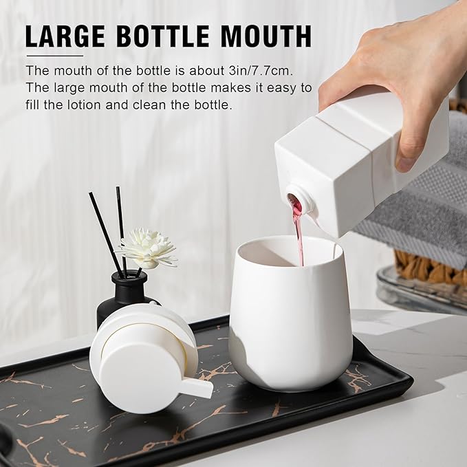 Soap Dispenser, Ceramic Foaming Soap Dispenser with Easy-to-Press Pump for Bathroom (White Foam Dispenser)