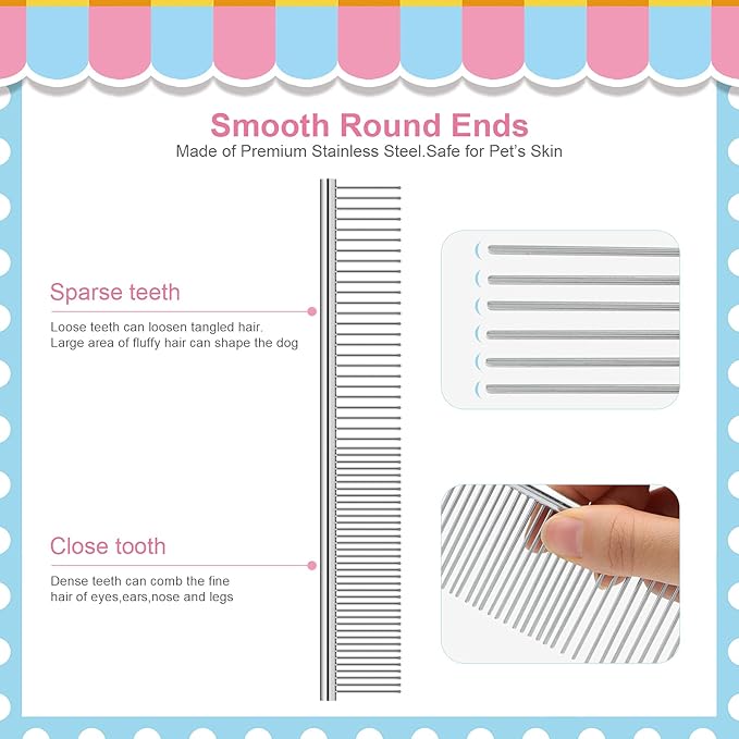 Dog Grooming Combs 10 Pack, Stainless Steel Tear Stain Remover Combs Set for Long and Short Haired Pet