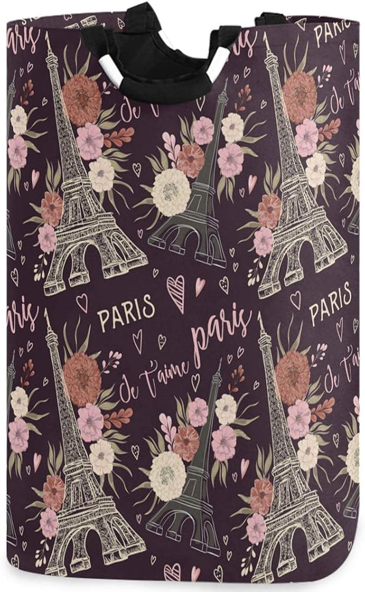 visesunny Vintage Paris Large Laundry Hamper with Handle Foldable Durable Clothes Hamper Laundry Bag Toy Bin for Bathroom, Bedroom, Dorm, Travel