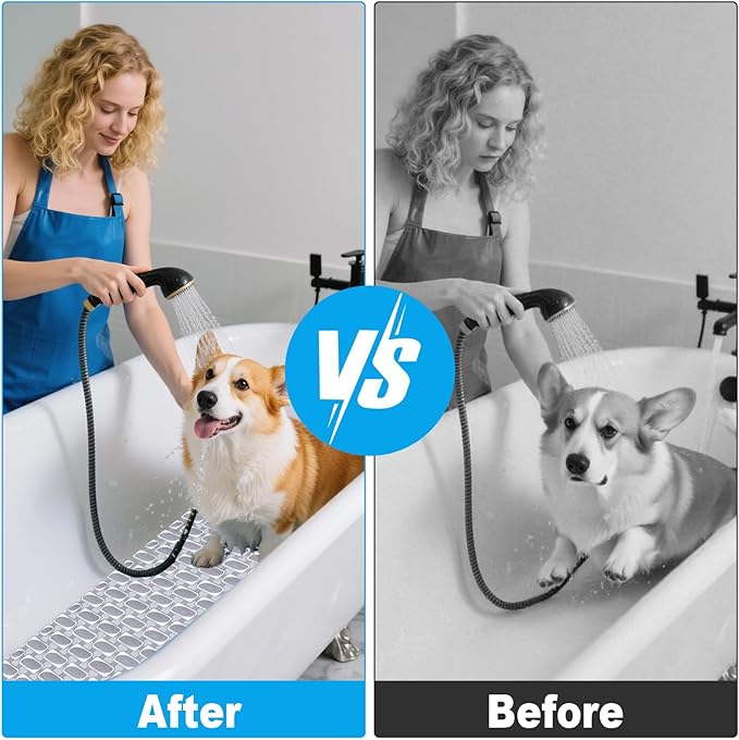 Dog Bath Mat for Pet Shower in Tub - Extra Long 35.43 x 15.74 Inch,DIY Puppy Washing Mat for Bathtub for Dog Grooming,Fast Dry Dog Shower Attachment Mat Senior Friendly Dog Bath Supplies