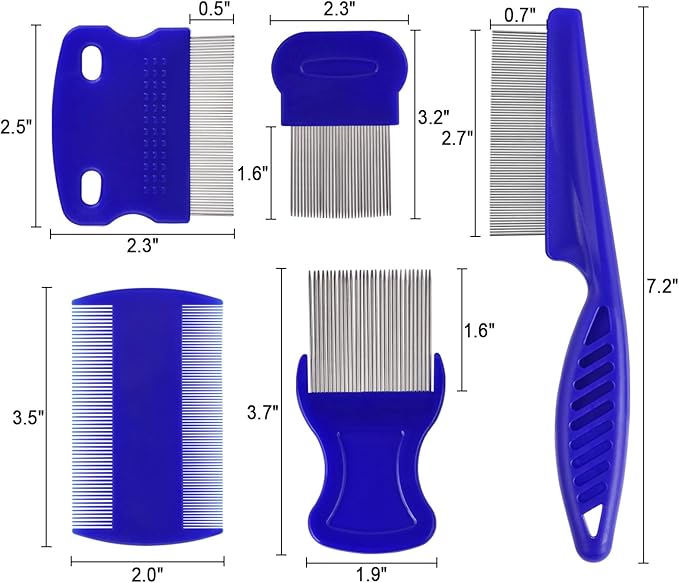 6 Pack Flea Comb for Cats Dogs,Stainless Steel Dog Cat Grooming Combs With Rounded Teeth,Double-Sided Tear Stain Remover,Dematting Comb For Dogs Cats Ideal for Small, Medium & Large Pets (Blue)