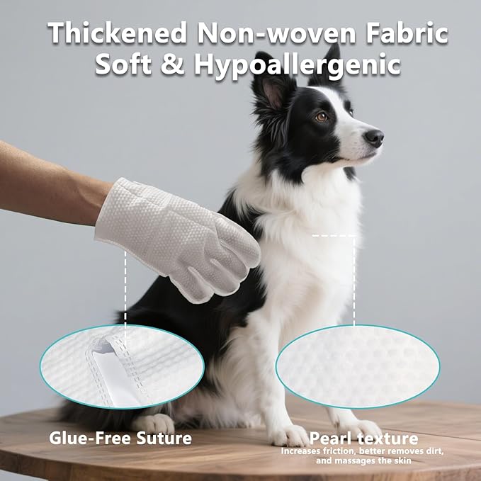 24PCS Unscented Extra Thick Pet Glove Wipes for Dogs & Cats, Dog Cat Washing Cleaning Gloves, Dog Grooming Bath Gloves for Daily Care and Traveling, Rinse Free