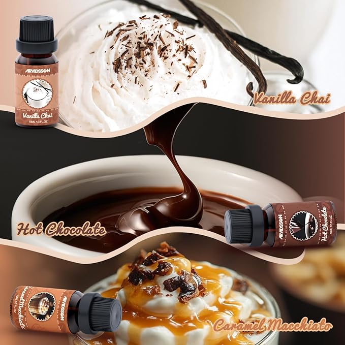 ARVIDSSON Coffee Fragrance Oils Set, Premium Essential Oils for Diffuser, Espresso, Vanilla Chai, Hot Chocolate, Blueberry Muffin, Eggnog Latte, Caramel Macchiato, Coffee Shop Scented Oils
