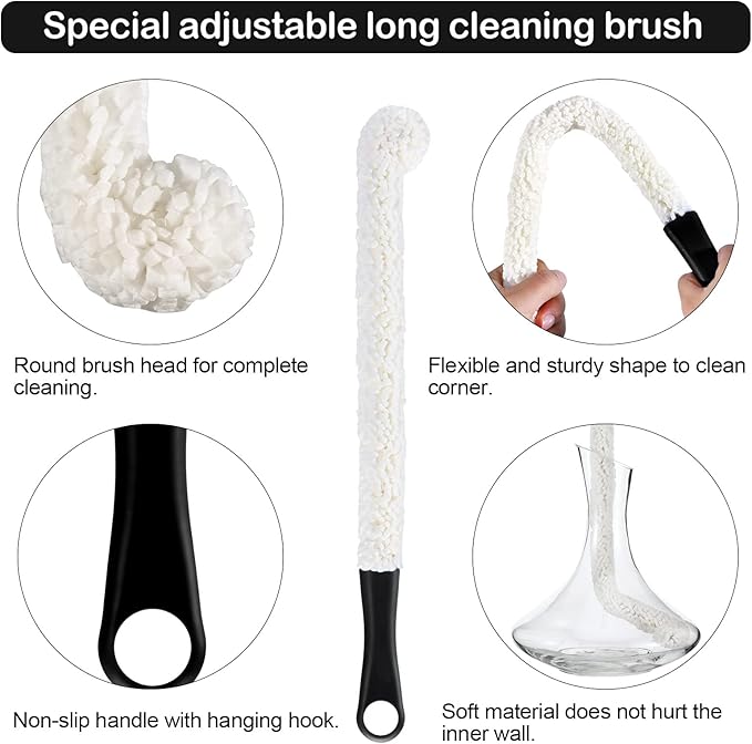 3 Pieces Decanter Cleaning Brush Flexible Bottle Scourer and 400 Pieces Reusable Decanter Cleaning Beads Household Tools for Wine Decanters Goblets Glasses Cups (Black Handle)