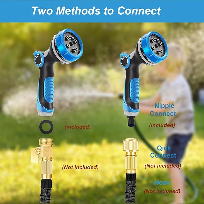 Hose Nozzle, Garden Hose Nozzle with 10 Spray Patterns, Thumb Control On Off Valve, High Pressure Nozzle Sprayer for Plants, Car Wash, Cleaning, Pet Showering (Blue)