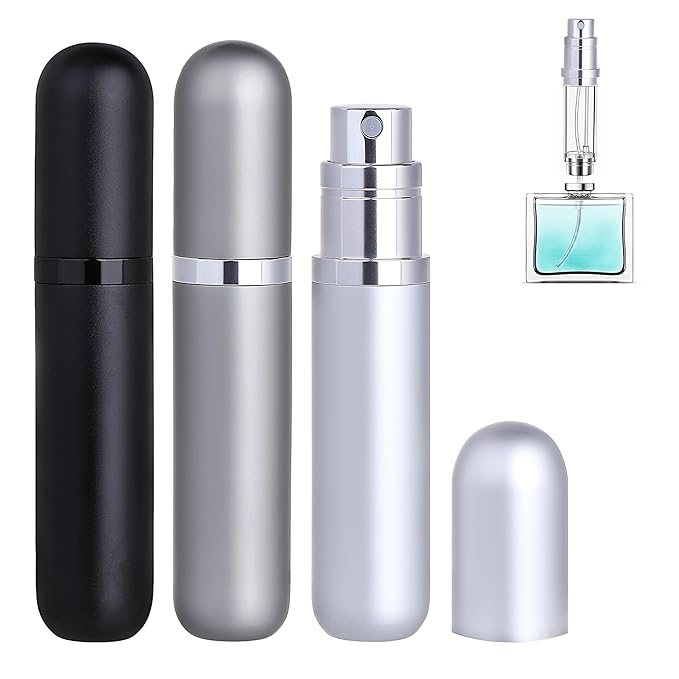 Travel Refillable Perfume Atomizer Bottle 3-Pack 5ml Leakproof Travel Perfume Refillable Bottle (Black Gray & Silver)