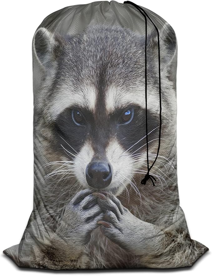 Swono Lovely Raccoon Extra Large Huge Heavy Duty Laundry Storage Bag with Drawstring, Wild Animal Lick Hands Laundry Bag, Machine Washable, 28x40 Inch Oxford Cloth