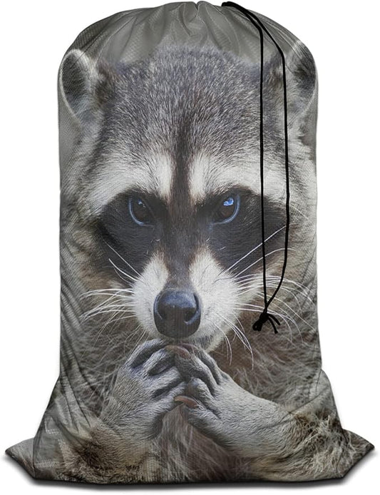 Swono Lovely Raccoon Extra Large Huge Heavy Duty Laundry Storage Bag with Drawstring, Wild Animal Lick Hands Laundry Bag, Machine Washable, 28x40 Inch Oxford Cloth