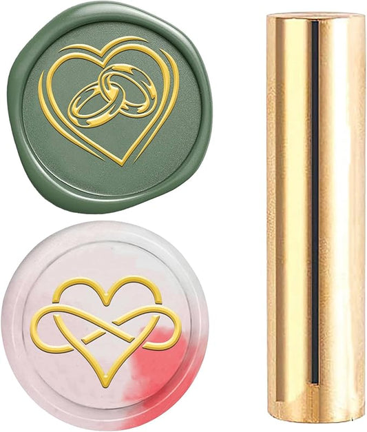 CRASPIRE 2 Side Pattern 15mm Mini Wax Seal Stamp Heart Rings Mobius Ring Love Brass Gold Column Sealing Wax Vintage Retro for Wedding Valentines Day Wedding Party Christmas Envelope Greeting Card