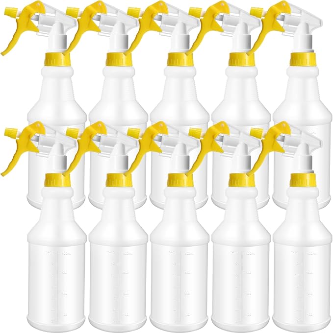 10 Pack Spray Bottles 16 oz Empty Water Spray Bottles for Cleaning Heavy Duty Refillable Squirt ‌container with Measurements Adjustable Nozzle for Household(Yellow,Stylish Style)