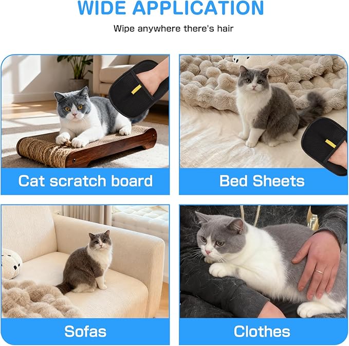 2 Packs Pet Hair Removal Gloves for Cats & Dogs, 2025 Upgraded Pet Grooming Gloves for Shedding & Massage, Reusable Cat Hair Remover Glove for Clothes, Furniture & Bedding