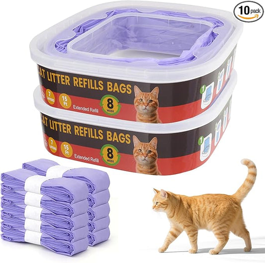 10 Pack Cat Litter Refill Bags,Compatible with Litter Genie Standard/Plus/XL and Litter Refill Cartridge,Purple
