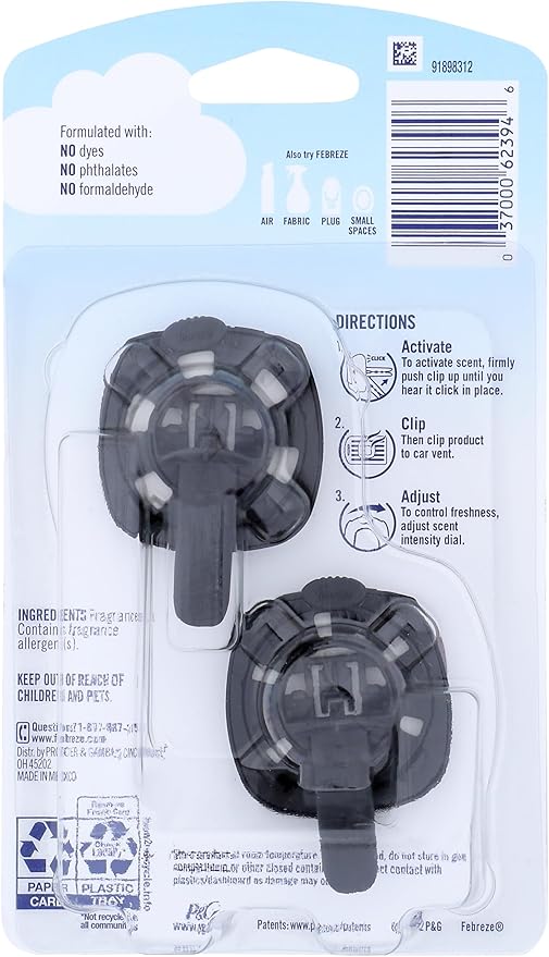 Febreze AUTO Air Freshener Vent Clip Ember, 07 oz. Car Vent Clip, Pack of 2 (EMBER)