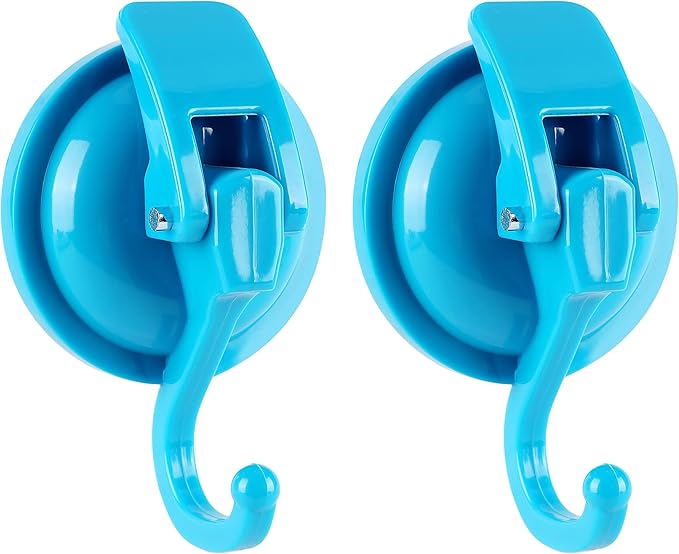 Heavy Duty Vacuum Suction Cup Hooks, Blue Plated Polished Super Suction for Kitchen Bathroom, 2 Pack