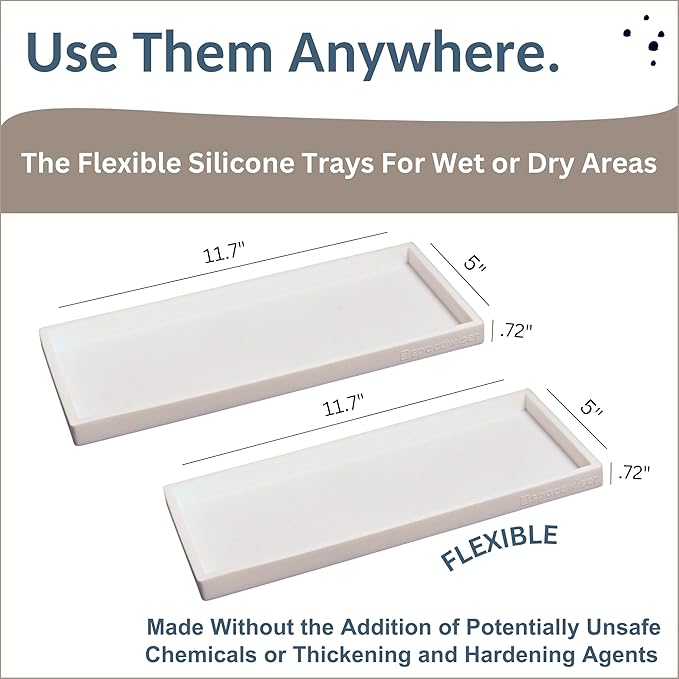 Countertop and Vanity Tray - 2 PC Large 11.7" Silicone Bathroom Trays, Counter Organizer, Dish Soap Sponge Holder Kitchen Sink Tray Organizer, Sink Caddy Toothbrush Key Kitchen Soap Trays