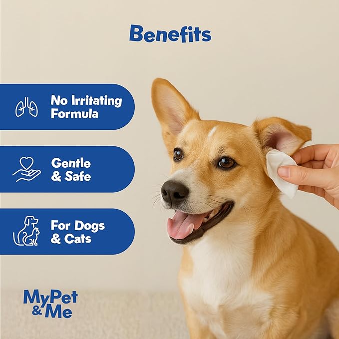 My Pet & Me Dog & Cat Ear Cleaning Wipes – 120 Ct | Gentle, Non-Irritating Formula for Routine Ear Care | Soft, Natural Pet Ear Cleaner Wipes