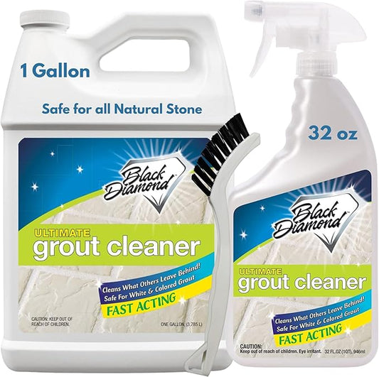 Black Diamond Ultimate Grout Cleaner: Best Cleaner for Tile, Ceramic, Porcelain, Marble Acid-Free Safe Deep Cleaner & Stain Remover for Even The Dirtiest Grout. (1-Quart/1-Gallon/sm brush)