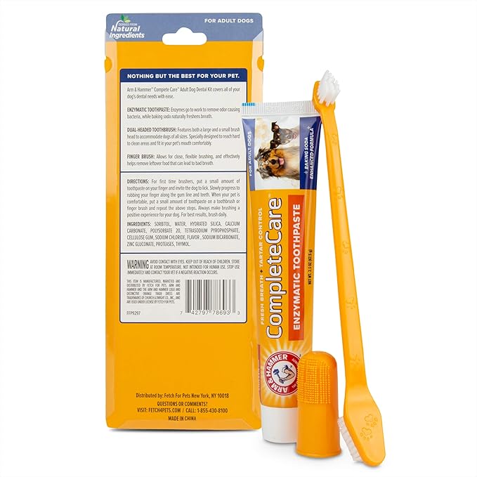 Arm & Hammer Complete Care Dog Dental Kit, Chicken Flavor Enzymatic Dog Toothpaste, Toothbrush, & Finger Brush, Baking Soda + Calcium, Enhanced Formula, 2.5oz