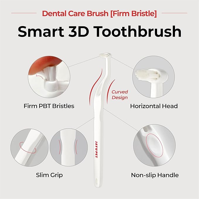 JAYU PET Dental Care Brush (Firm Bristles) 3ea - Resilient Dog Toothbrush, Cat Toothbrush for Tartar & Plaque Removal, Horizontal Head and S-Curved Body