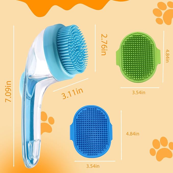 3Pcs Pet Bath Brush,Dog Scrubber for Bath,2 in 1 Dog Bath Brush, Dog Scrubber with Built-in Shampoo Dispenser,Grooming Massage Brush for Long Short Haired Dogs Cats Shower Supplies Set