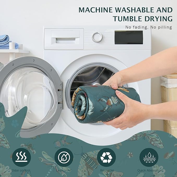 IEUUMLER Washable Pee Pads for Dogs, 2 Pack Insect Pattern Reusable Waterproof Puppy Potty Pads, Non-Slip Absorbent Pet Training Pads for Playpen Crate Bed EU014