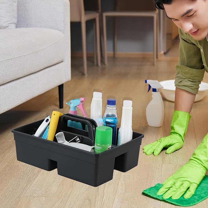 3-Compartment Plastic Storage Caddy with Handle, 4 Pack Bathroom Cleaning Tool Caddy Basket