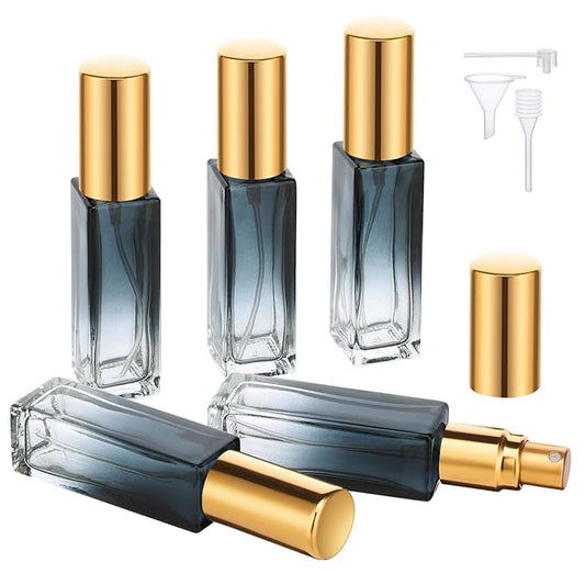 Segbeauty Travel Perfume Atomizer Refillable, 5 Packs 10ML Glass Spray Bottle for Perfume,Mini Portable Bottles Empty Fine Mist Sprayer Fragrance Cosmetic Container Kit Essentials, Gradient Blue-gold
