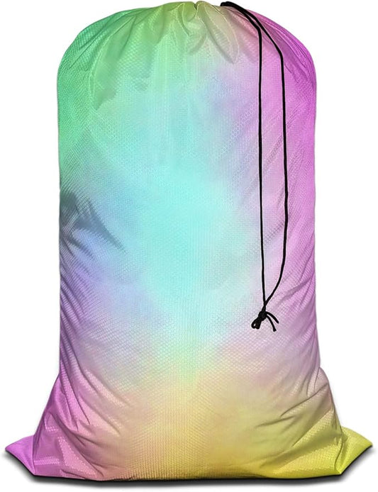 Swono Watercolor Rainbow Extra Large Huge Heavy Duty Oxford Cloth Laundry Storage Bag with Drawstring Closure, Clouds Beautiful Dye Gradient Art Laundry Bag, Machine Washable, Colorful