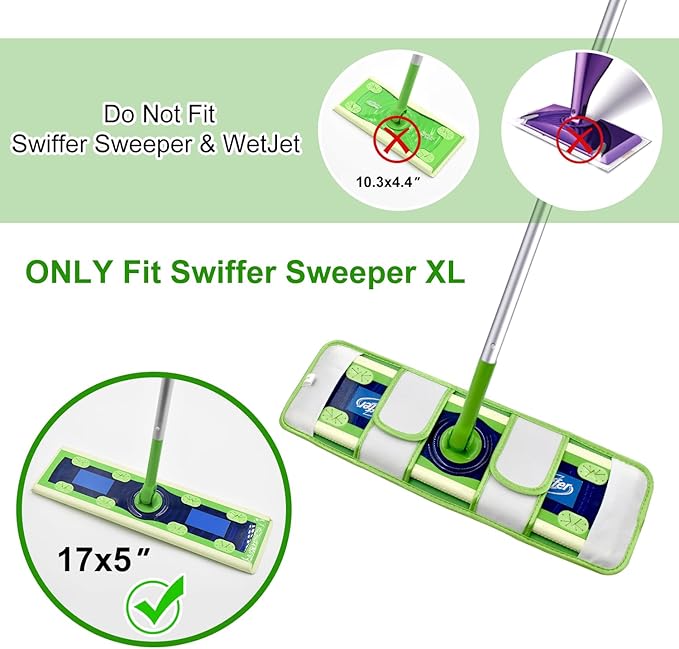 4 Pack Microfiber Mop Pads for Swiffer XL Mops Reusable Wet and Dry Mopping Cloths Compatible with Swiffer Sweeper XL,Washable XL Mop Refill Replacement for All Hardwood Dry & Wet Cleaning