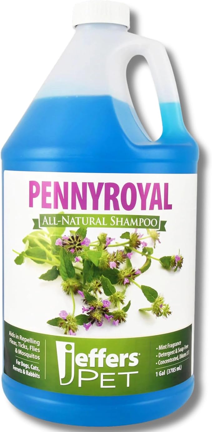 Jeffers Pet Pennyroyal Natural Shampoo for Dogs & Cats, Rabbits & Ferrets - Soap Free & Detergent Free, Fresh Mint Scent, Deep Cleansing & Gentle on Skin, Coat Grooming Care, Made in USA, 1 Gallon