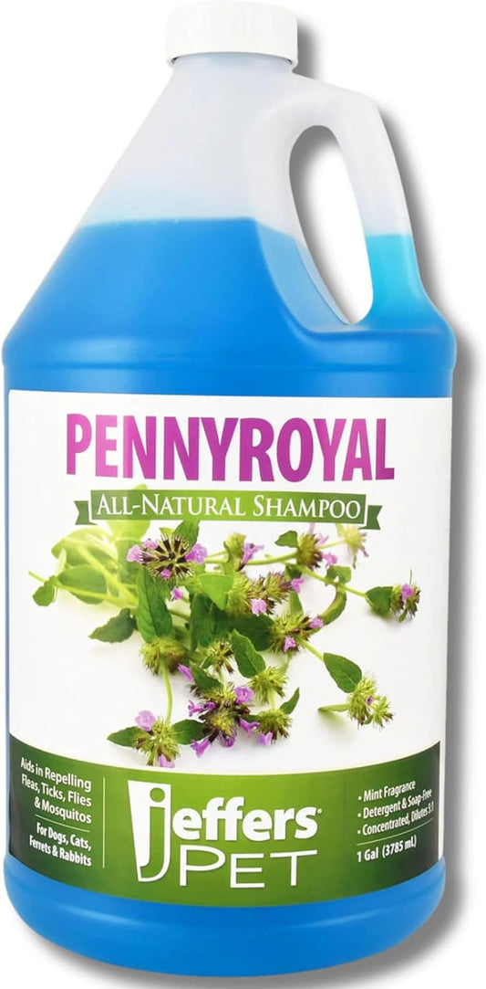Jeffers Pet Pennyroyal Natural Shampoo for Dogs & Cats, Rabbits & Ferrets - Soap Free & Detergent Free, Fresh Mint Scent, Deep Cleansing & Gentle on Skin, Coat Grooming Care, Made in USA, 1 Gallon