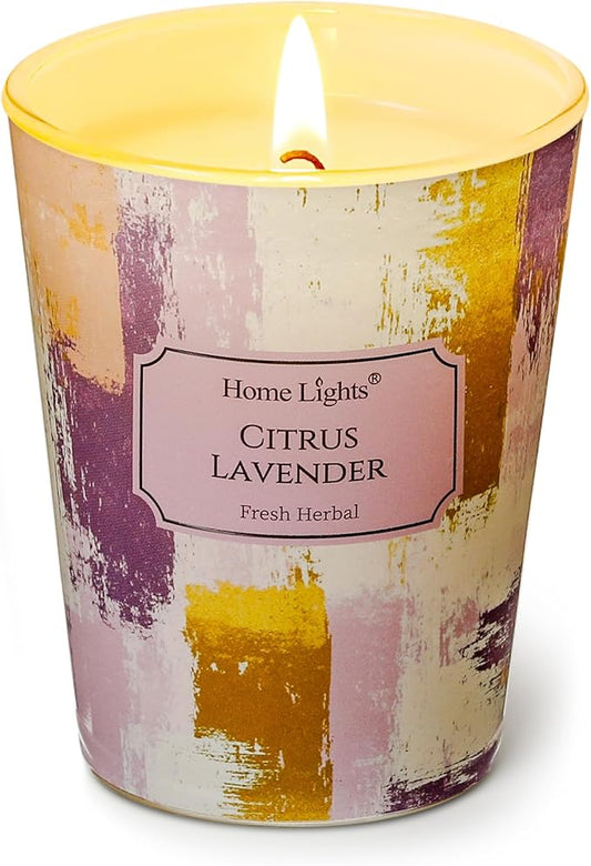 HomeLights Citrus Lavender Scented Candles | 6.7oz Soy Candles Scandinavian Minimalist Design Large Candle Jars | Ideal Candle Gifts for Events, Home Decor Stress, Relief & Relaxation