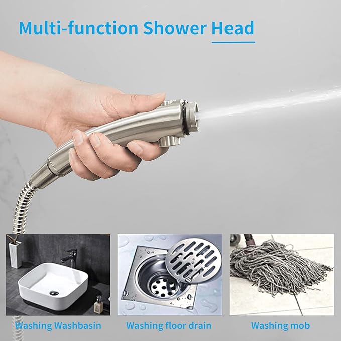 KAIYING Drill-Free High Pressure Handheld Shower Head with ON/OFF Switch, 3 Spray Modes - Brushed Nickel