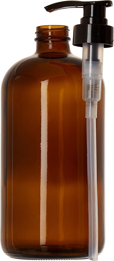 32 Ounce Glass Pump Dispenser Bottle, Large Amber Container with Pump for Shower and Bath Shampoo Soap Conditioner Lotion - 1 Liter Shower Bottles- by Kitchentoolz