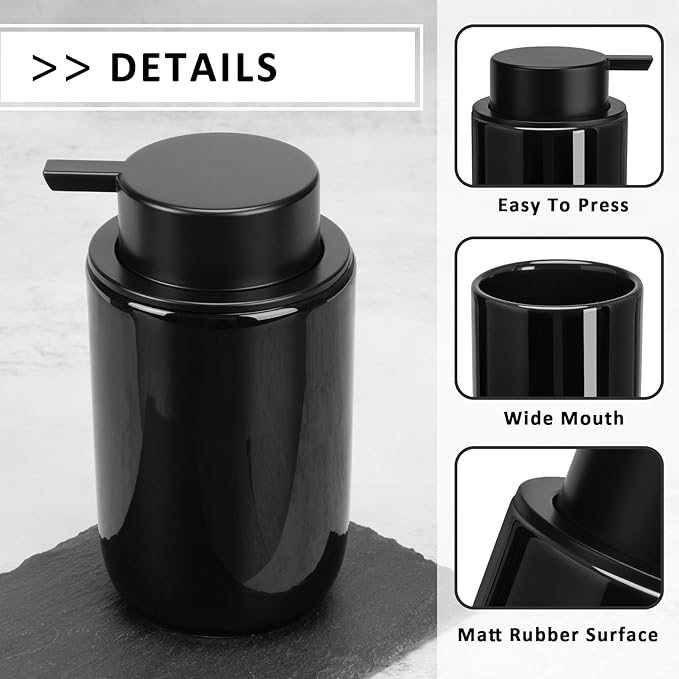 Soap Liquid Dispenser Ceramic with Easy-to-Press Pump Hand Liquid Dispenser (Can't Foam) for Shampoo Bathroom Countertop 13.5 oz