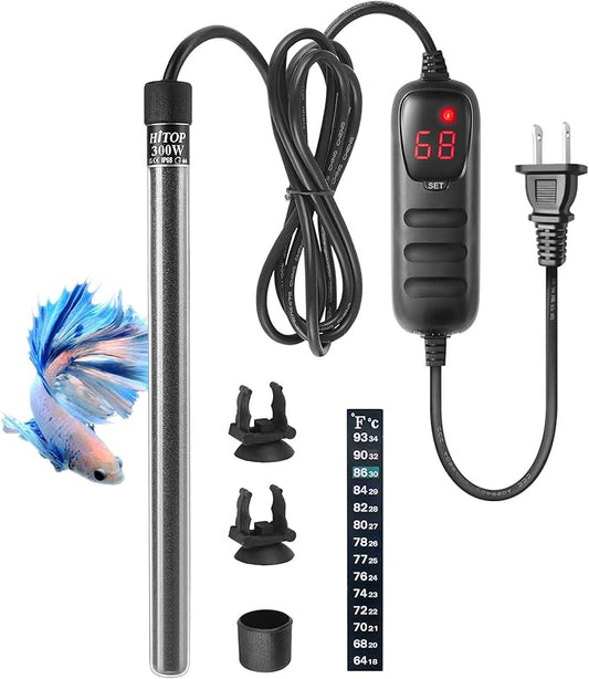 HITOP Compact Submersible Aquarium Heater - 300W Digital Heater for Fish Tank Turtle Tank 45-70 Gallon, Saltwater and Fresh Water with Temperature Controller (300W)