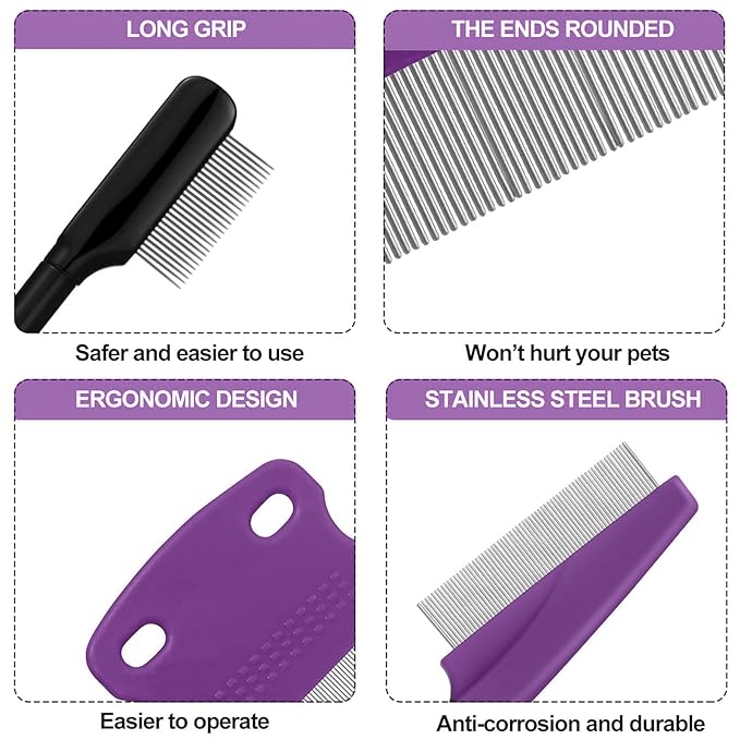 5 Pieces Dog Eye Combs Tear Stain Remover Combs Pet Grooming Comb for Small Dogs Gently Removing Eye Mucus and Crust (Purple, Black)