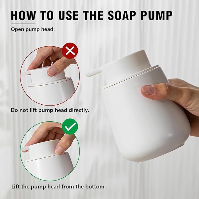 Soap Dispenser, Ceramic Foaming Soap Dispenser with Easy-to-Press Pump for Bathroom (White Liquid Dispenser)
