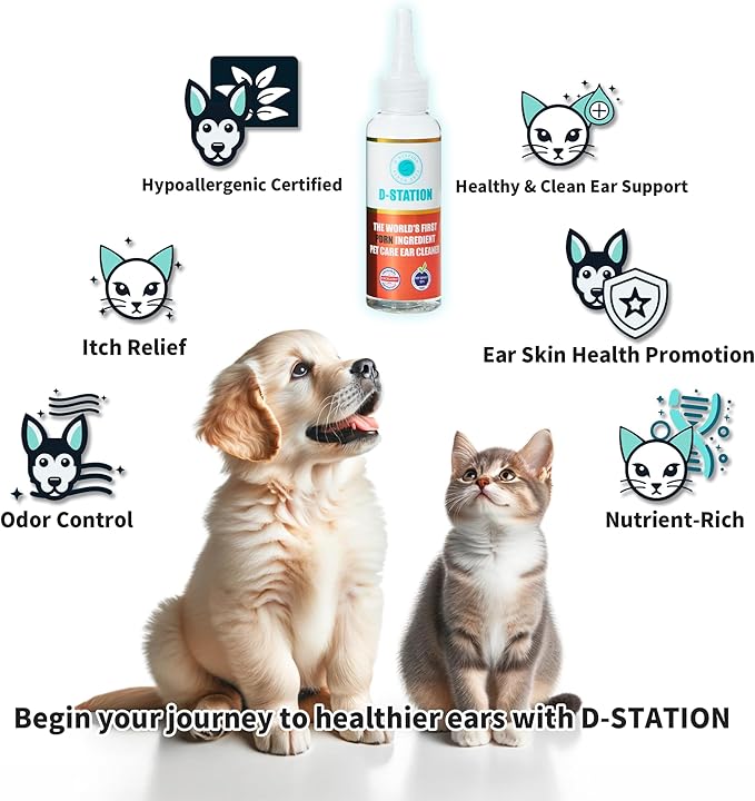 D-STATION PDRN Pet Care Ear Cleaner – Otic Formula for Dogs & Cats of All Ages, Soothes Itchy Ears, Calms Ear Irritation & Keeps Ears Clean, Supports Healthy Ear Skin (4oz)