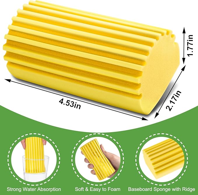4-Pack Damp Clean Duster Sponge, Sponge Cleaning Brush, Duster for Cleaning Blinds, Glass, Baseboards, Vents, Railings, Mirrors, Window Track Grooves and Faucets, Gray and Yellow