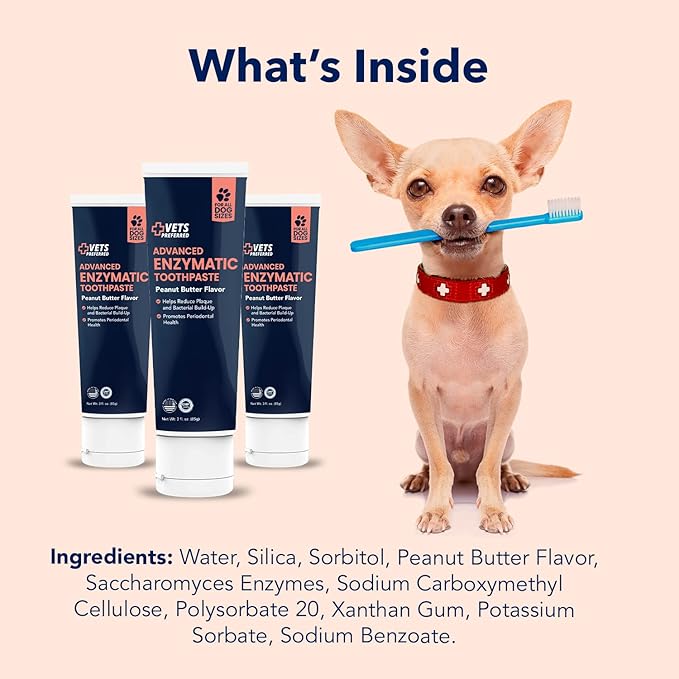 Vets Preferred Dog Enzymatic Toothpaste – Safe and Natural Dog Oral Care Toothpaste – Freshens Breath, Fights Plaque and Reduces Tatar – Tasty Peanut Butter Flavor – 3 Oz