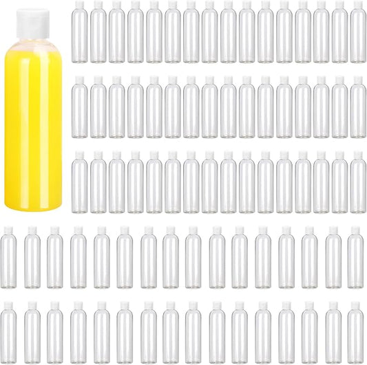 80 Pack 4 oz Plastic Bottles with White Top Caps, Clear Empty Bottles, Cosmetic Containers for Lotion and Shampoo, Travel-Friendly Bottles, BPA-Free for Liquids and Personal Care