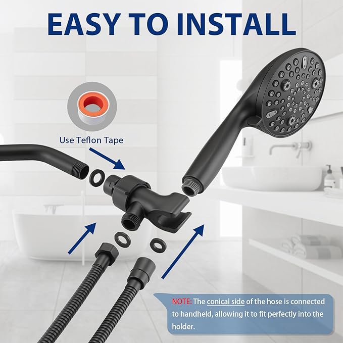 High Pressure 10 Setting Handheld Shower Head, 5" Detachable Showerhead Spray Built-in Power Wash to Clean Tub, Tile & Pets, 79" Extra Long Stainless Steel Hose, Adjustable Bracket - Matte Black