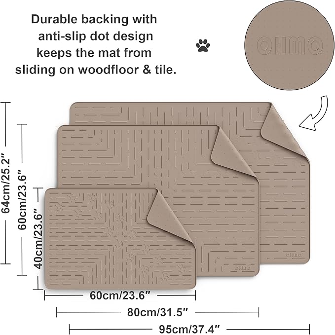 OHMO Cat Litter Mat XXL Trapping Mat Premium Silicone Rubber 37.5x25.2 Beige，Waterproof and BPA Free Kitty Litter Box Mat, Easy to Clean and Keeps The Floor Tidy