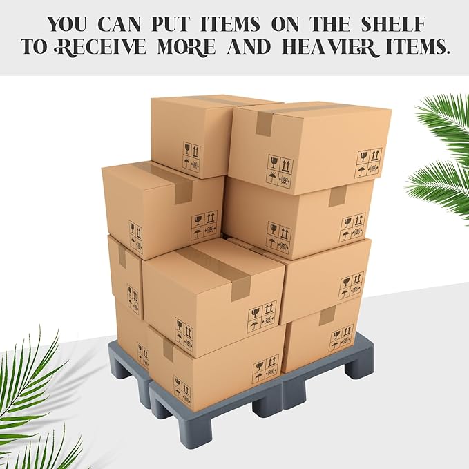 2 Pack Dunnage Rack, 23.62" Long x 19.69" Wide, 4.72" Height Plastic Dunnage Rack, 1500+ Pound Capacity Storage Commercial Food Service Storage in Restaurant Kitchens Shop, Gray