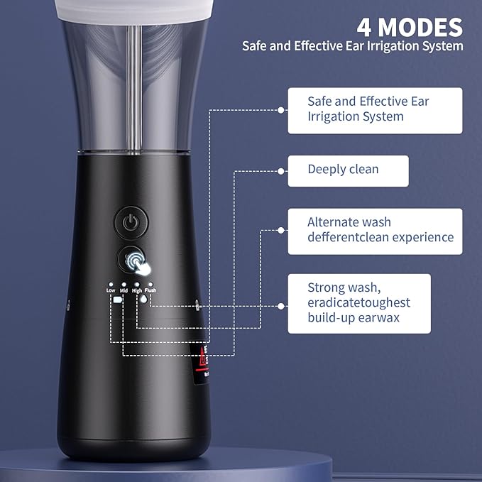 Upgraded Ear Wax Removal Kit, 4-Mode Electric Ear Cleaner - IPX7 Waterproof, Earwax Cleaning Kit with Water Temperature Sensor, 2in1 Waste Tank Design for Home Use（White）