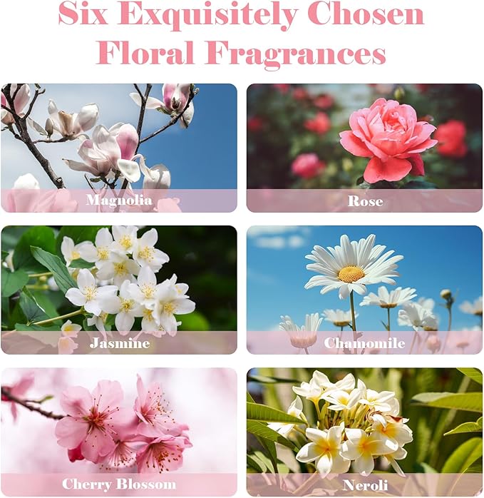 AmaKane Floral Fragrance Oils, Flower Essential Oils for Diffusers for Home, Candle Soap Making Scents 6x10ml, Rose, Jasmine, Chamomile, Neroli, Magnolia, Cherry Blossom Essential Oil