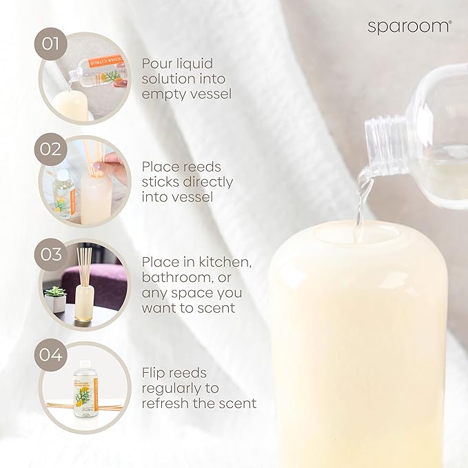 SpaRoom Reed Diffuser Oil Refill – Cedar Citrus Scent, 8oz Bright and Earthy Blend with Lemon Essentials, Invigorating Aroma for Home, Spa, or Office, Long Lasting Fragrance Solution