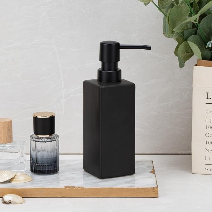 Ceramic White Soap Dispenser with Rust-Proof Plastic Pump for Bathroom10oz Liquid Hand Soap Dispenser for Kitchen