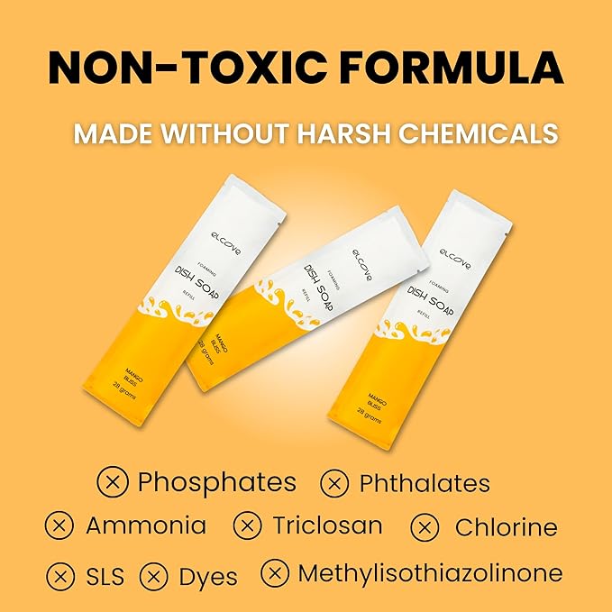 Eco Friendly Foaming Dish Soap Starter Set, Reusable Aluminum Soap Dispenser, Zero Waste, Non Toxic, Concentrated Powder Dish Soap Refill (Pack of 3) Make 36 oz of Foaming Dish Washing Liquid